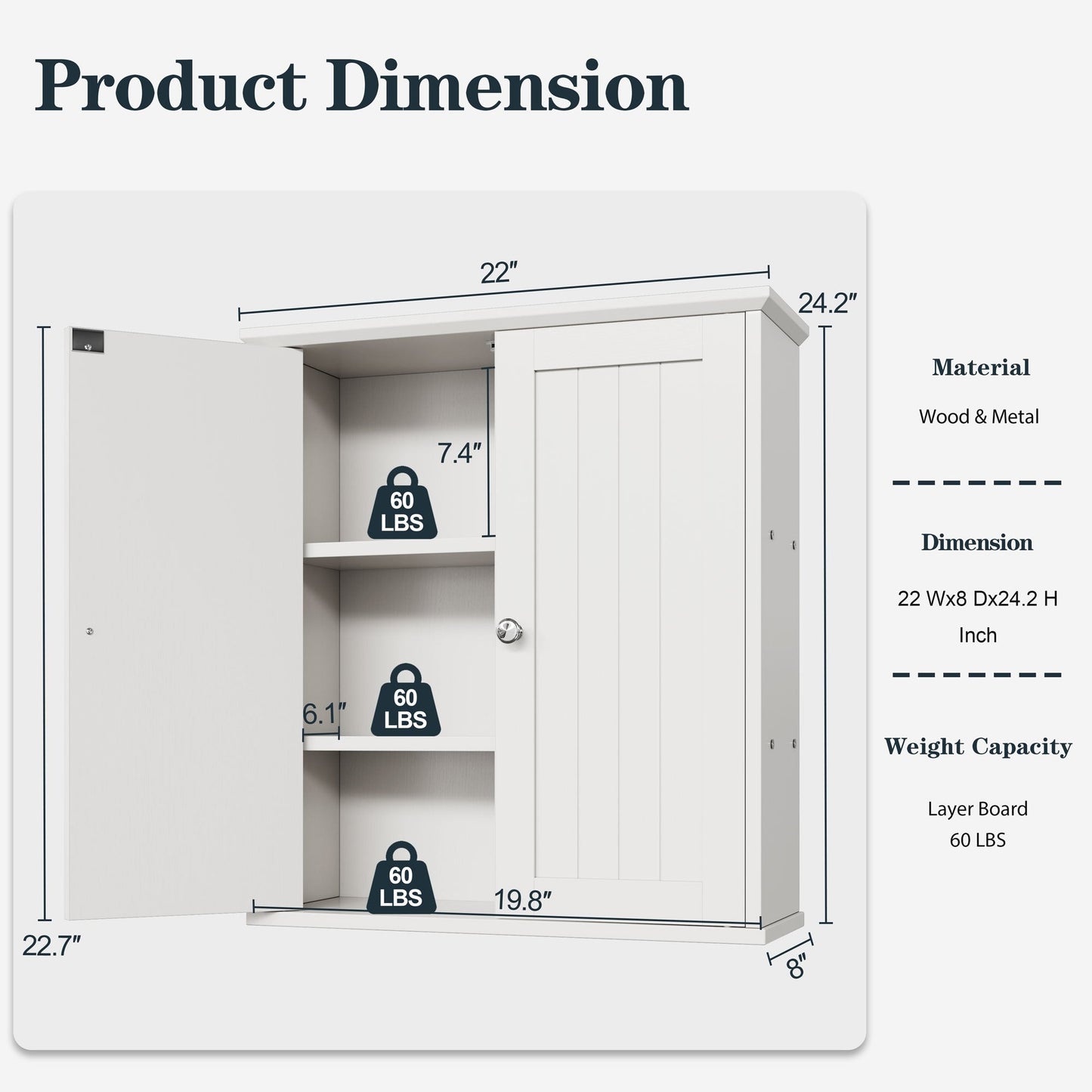 Mobiletto da bagno Futzca da parete, mobiletto portaoggetti con ante e ripiani