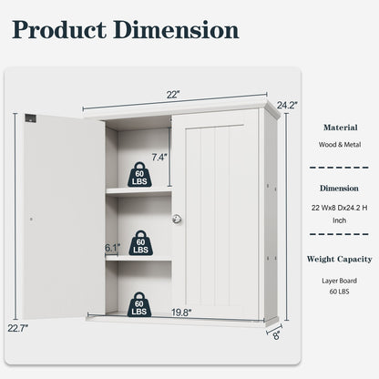 Mobiletto da bagno Futzca da parete, mobiletto portaoggetti con ante e ripiani