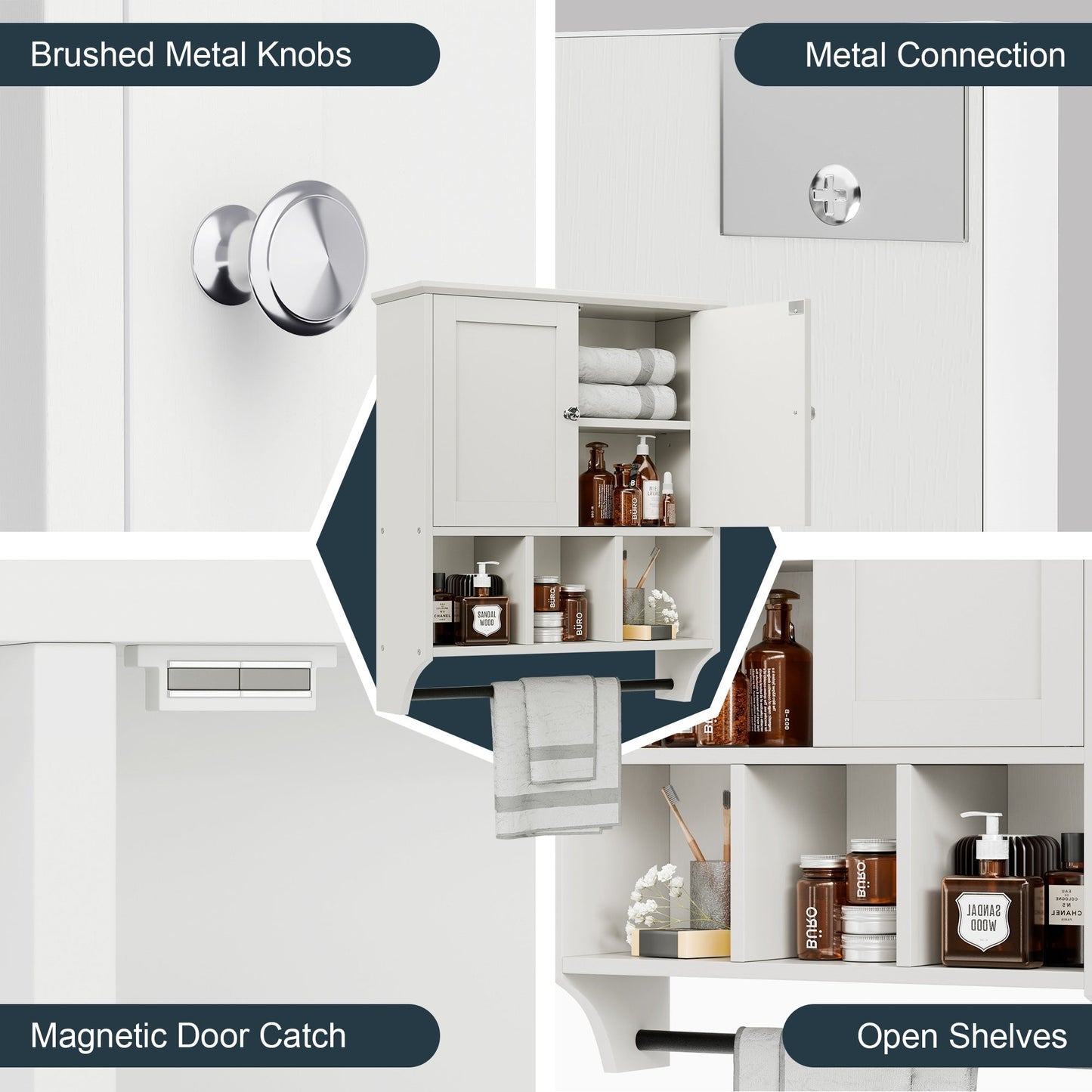 Mobiletto da bagno Futzca da parete, mobiletto portaoggetti con ante e ripiani