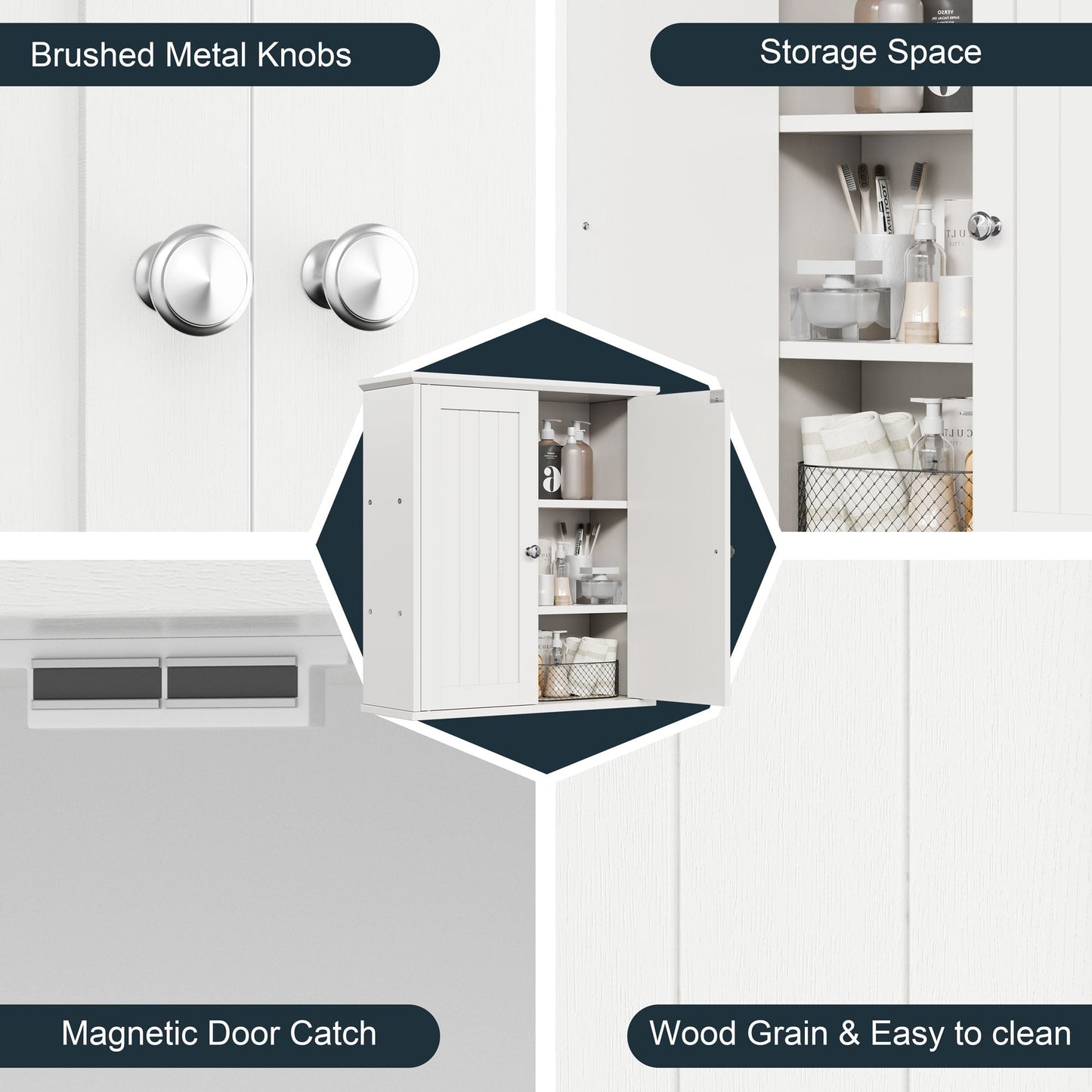 Mobiletto da bagno Futzca da parete, mobiletto portaoggetti con ante e ripiani