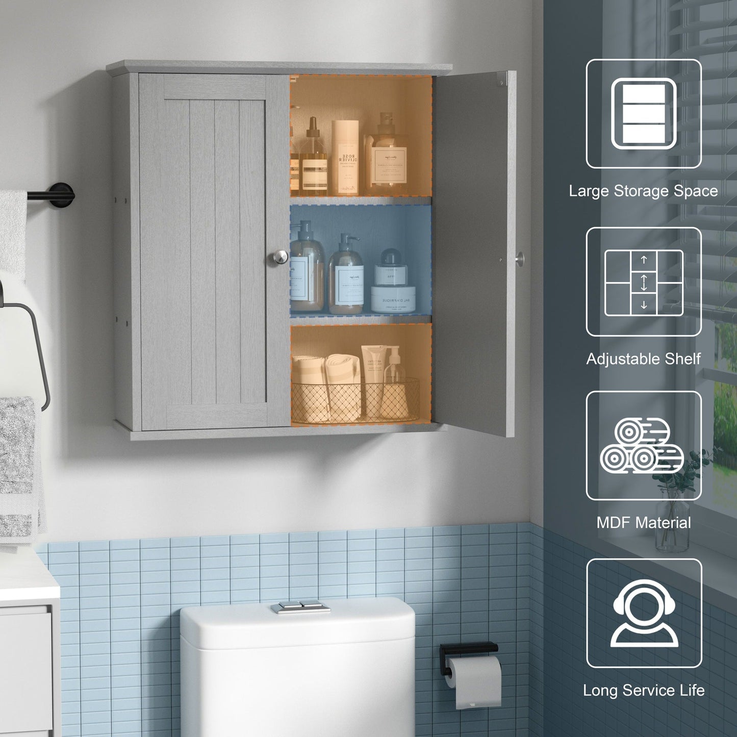 Mobiletto da bagno Futzca da parete, mobiletto portaoggetti con ante e ripiani