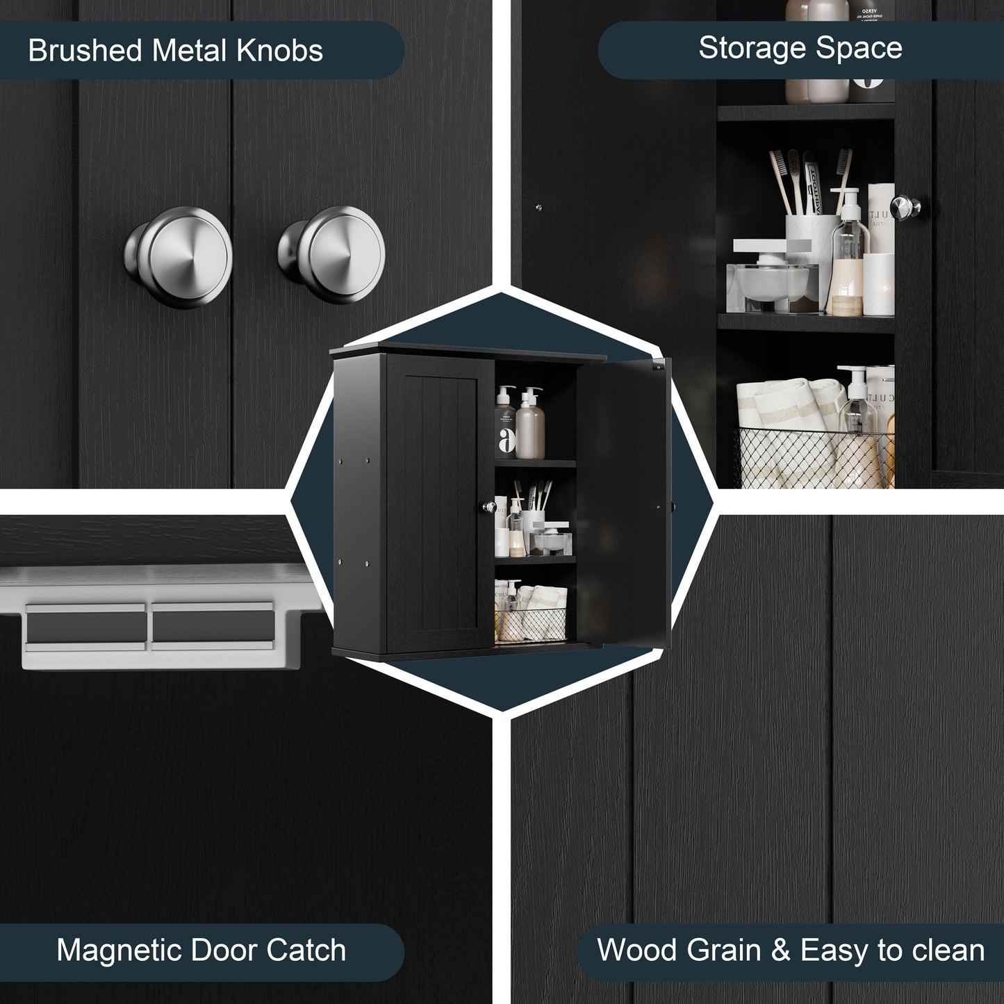 Mobiletto da bagno Futzca da parete, mobiletto portaoggetti con ante e ripiani