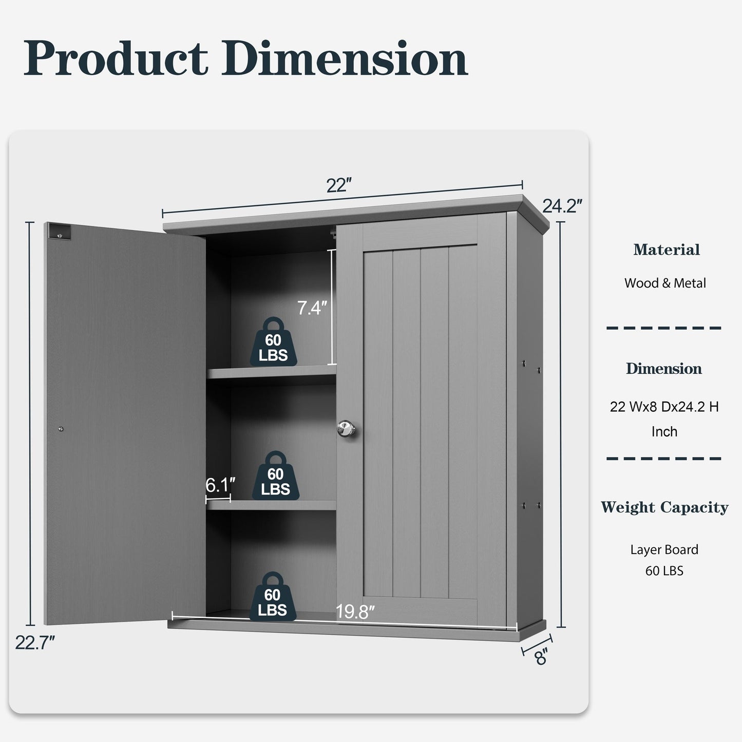 Mobiletto da bagno Futzca da parete, mobiletto portaoggetti con ante e ripiani