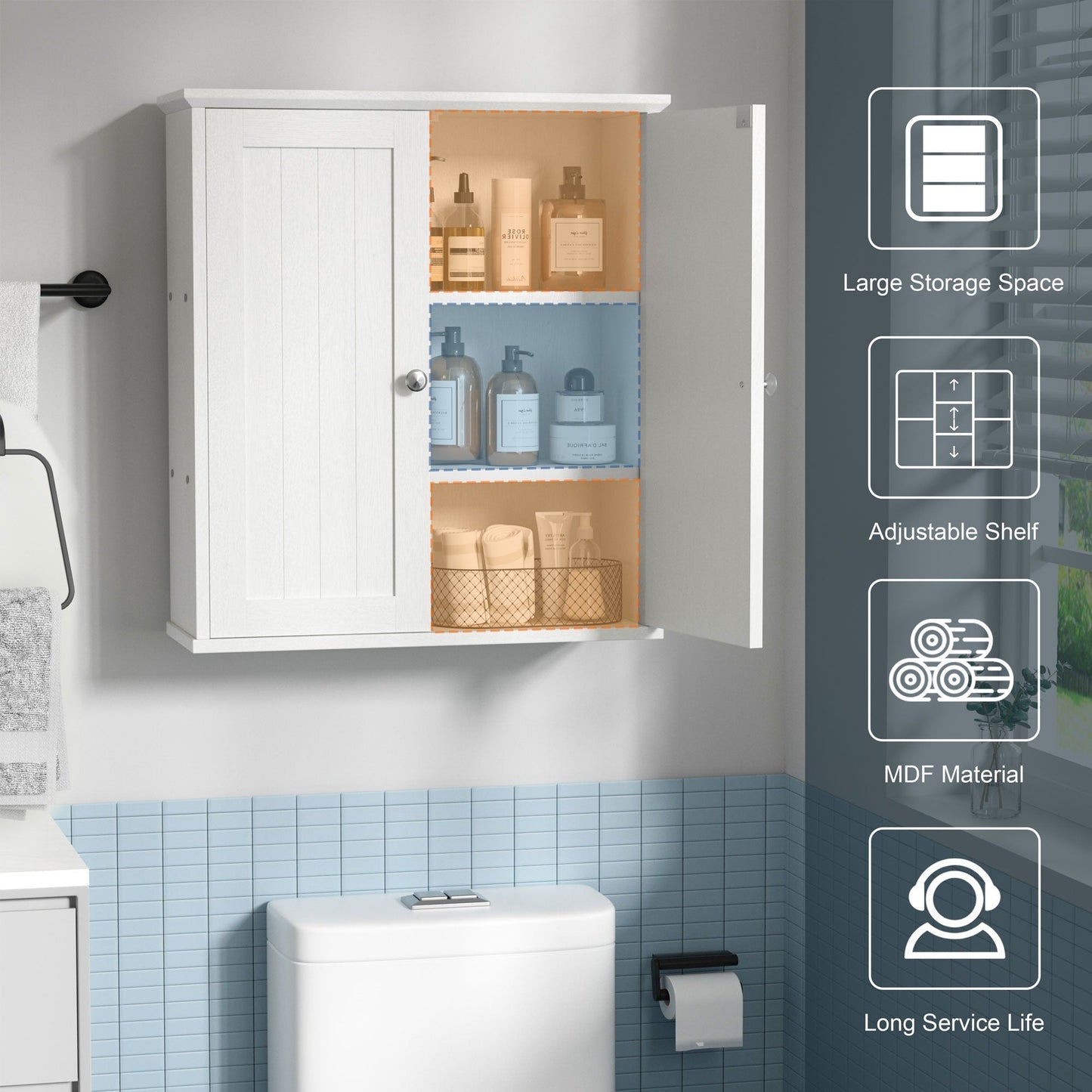 Mobiletto da bagno Futzca da parete, mobiletto portaoggetti con ante e ripiani