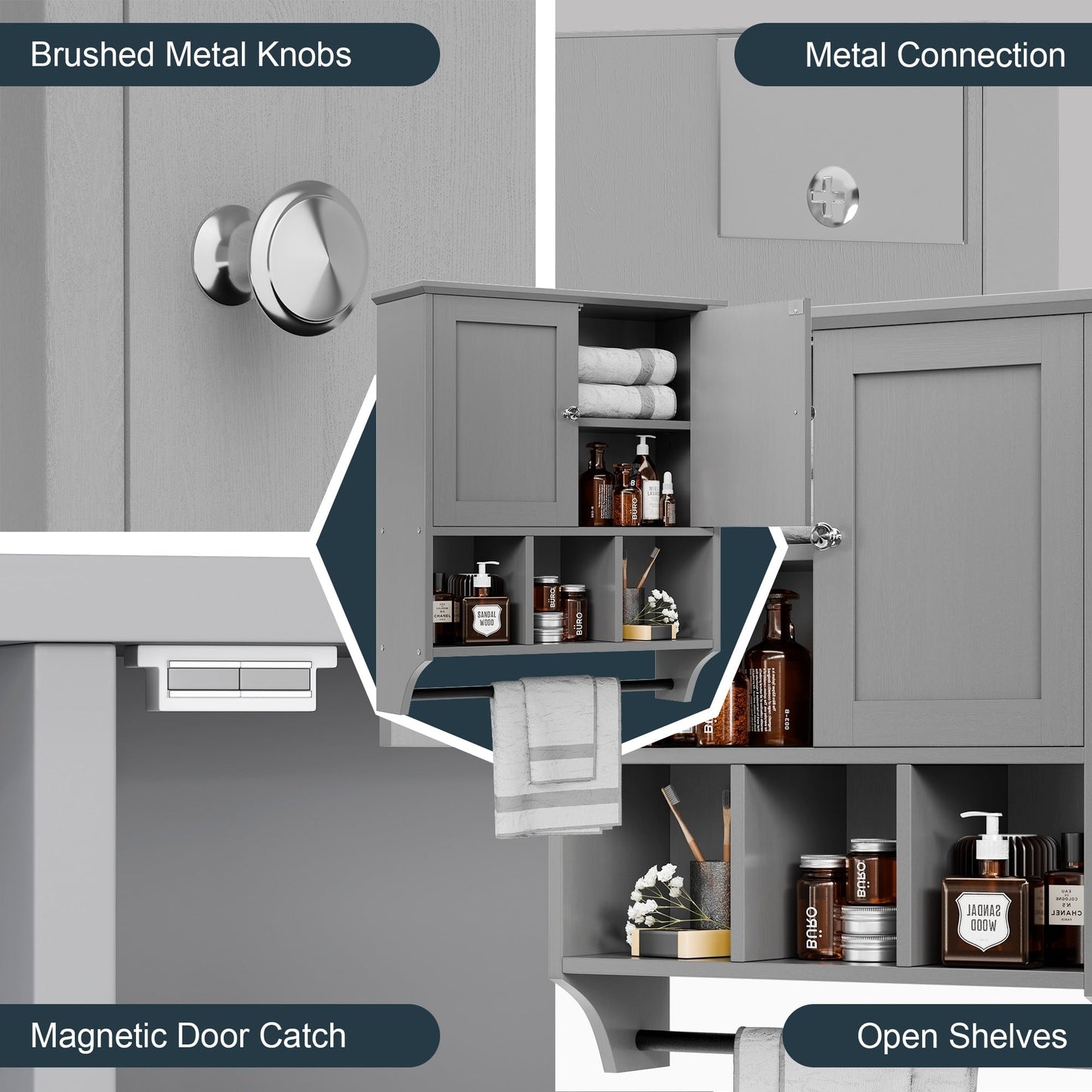 Mobiletto da bagno Futzca da parete, mobiletto portaoggetti con ante e ripiani