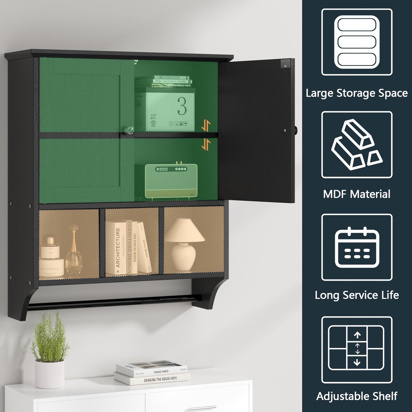 Mobiletto da bagno Futzca da parete, mobiletto portaoggetti con ante e ripiani