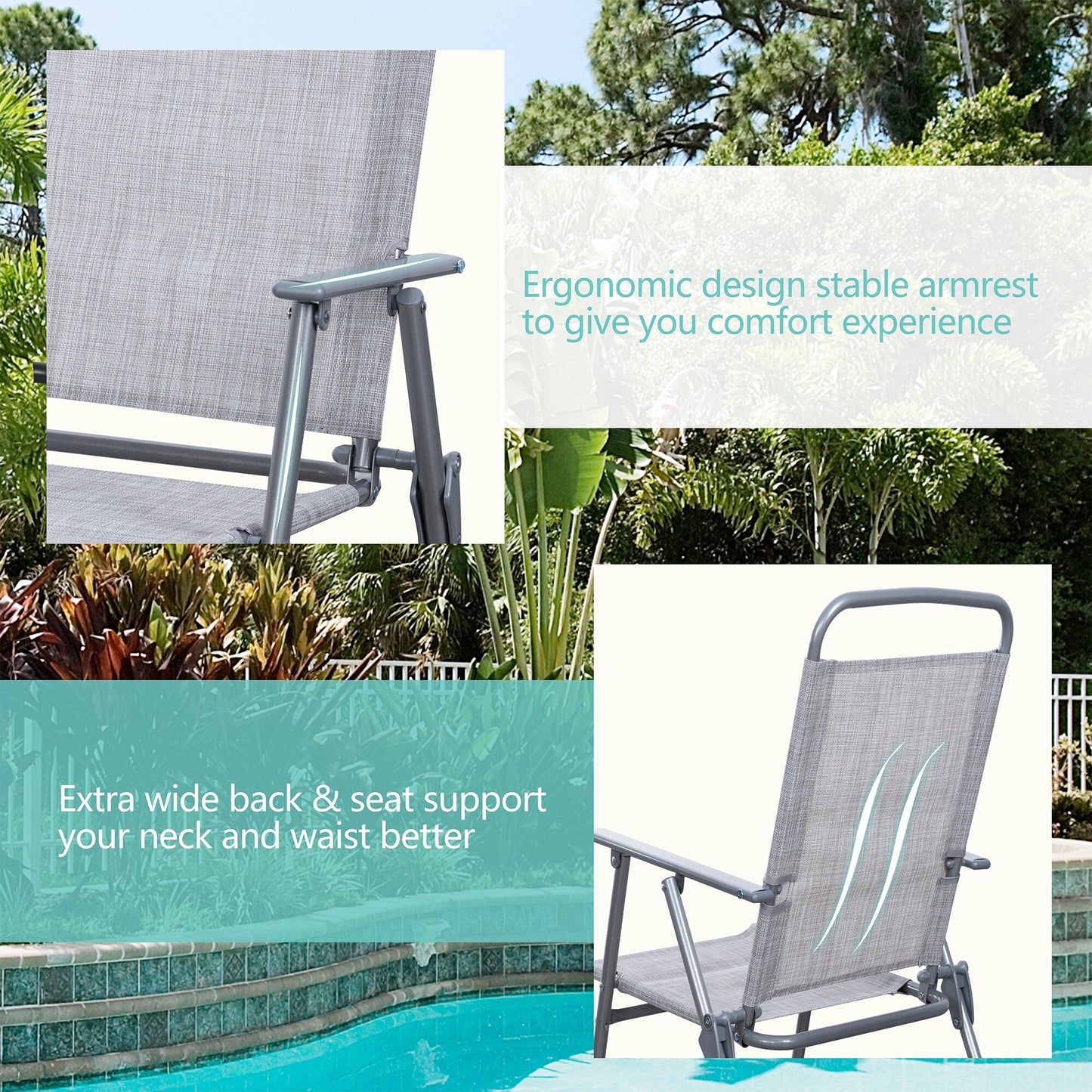 Set da pranzo pieghevole per patio Futzca, set di mobili da giardino con ombrellone, tavolo in vetro e 4 sedie pieghevoli