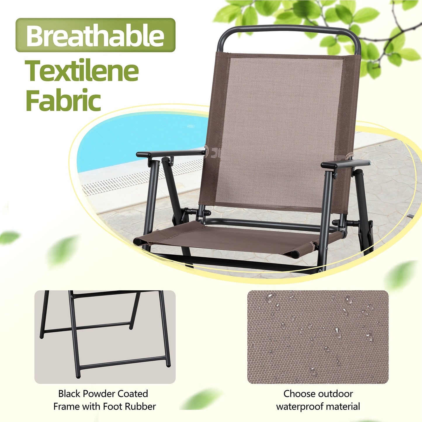 Set da pranzo pieghevole per patio Futzca, set di mobili da giardino con ombrellone, tavolo in vetro e 4 sedie pieghevoli