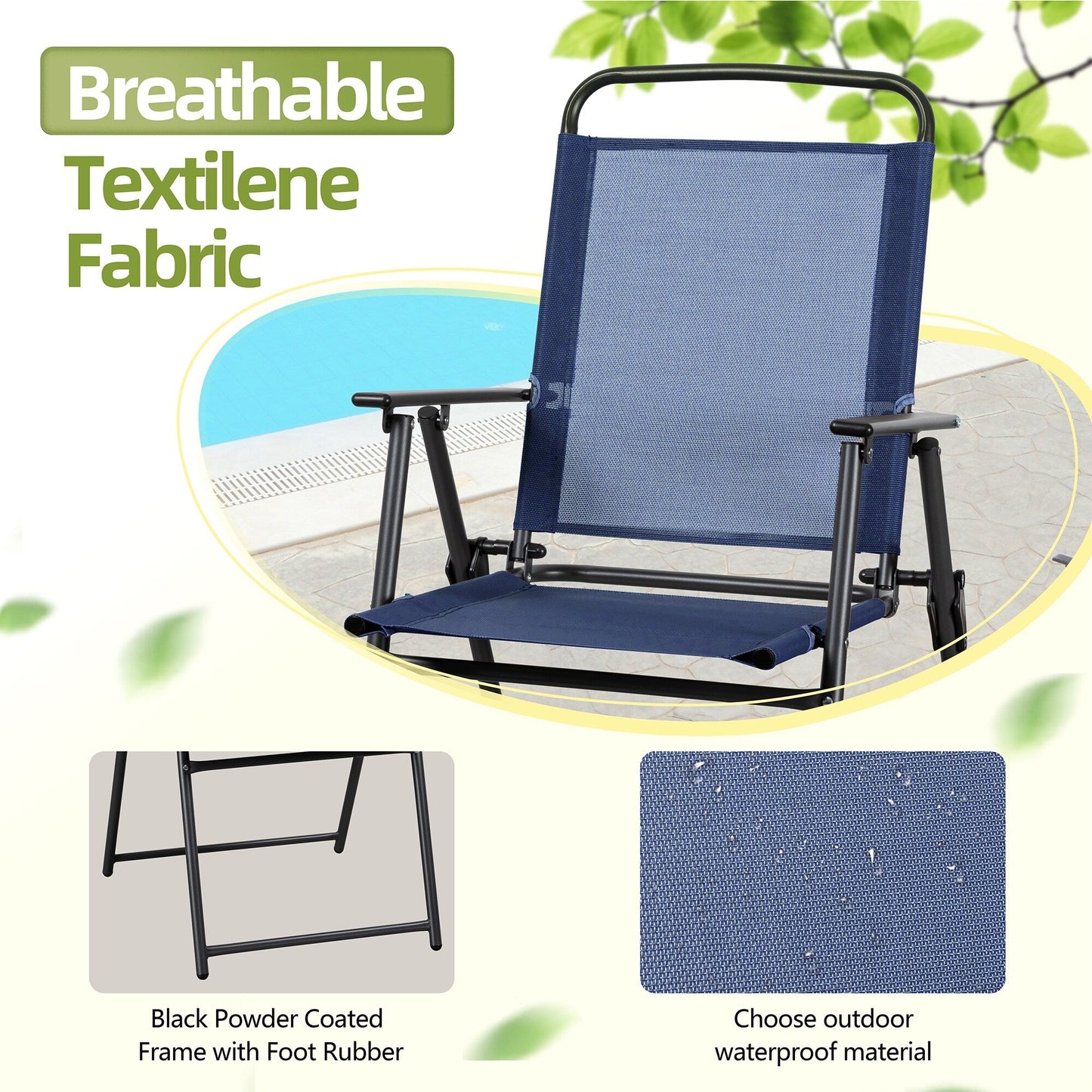 Set da pranzo pieghevole per patio Futzca, set di mobili da giardino con ombrellone, tavolo in vetro e 4 sedie pieghevoli