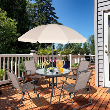 Set da pranzo pieghevole per patio Futzca, set di mobili da giardino con ombrellone, tavolo in vetro e 4 sedie pieghevoli