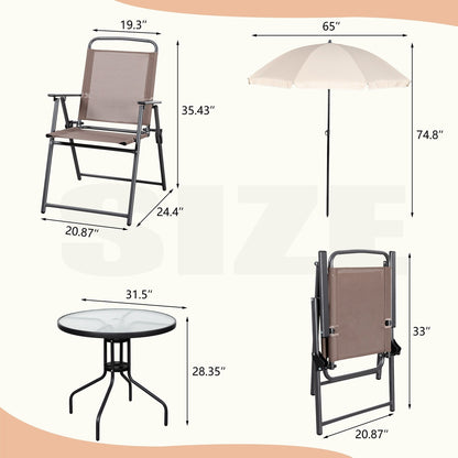 Set da pranzo pieghevole per patio Futzca, set di mobili da giardino con ombrellone, tavolo in vetro e 4 sedie pieghevoli