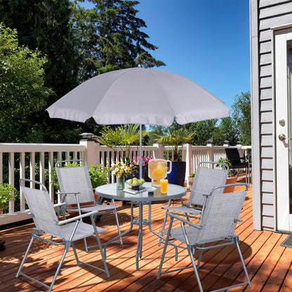Set da pranzo pieghevole per patio Futzca, set di mobili da giardino con ombrellone, tavolo in vetro e 4 sedie pieghevoli