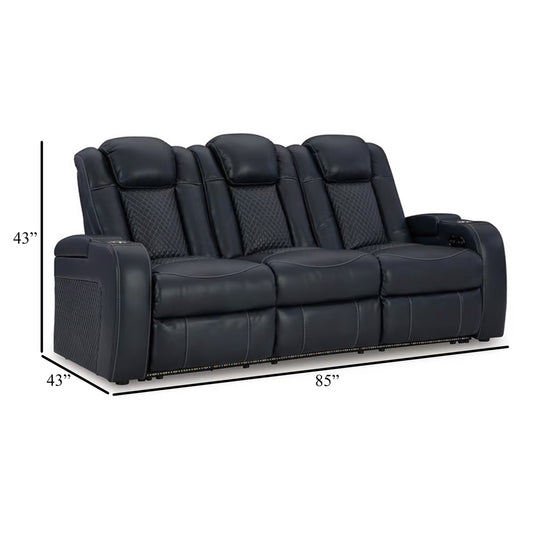 Divano reclinabile elettrico Fynne, LED, similpelle blu zaffiro, 85 pollici