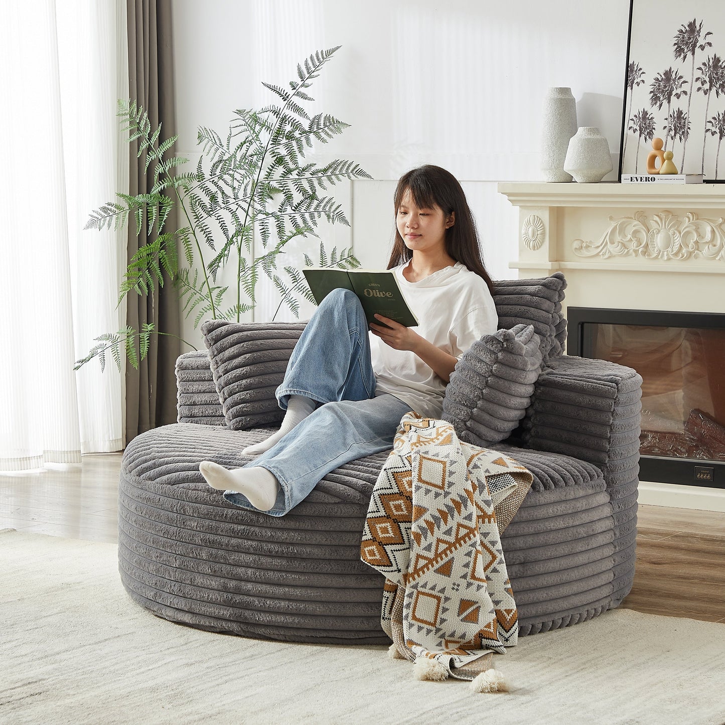 GDFStudio - Divano reclinabile singolo in velluto a coste Emberwood