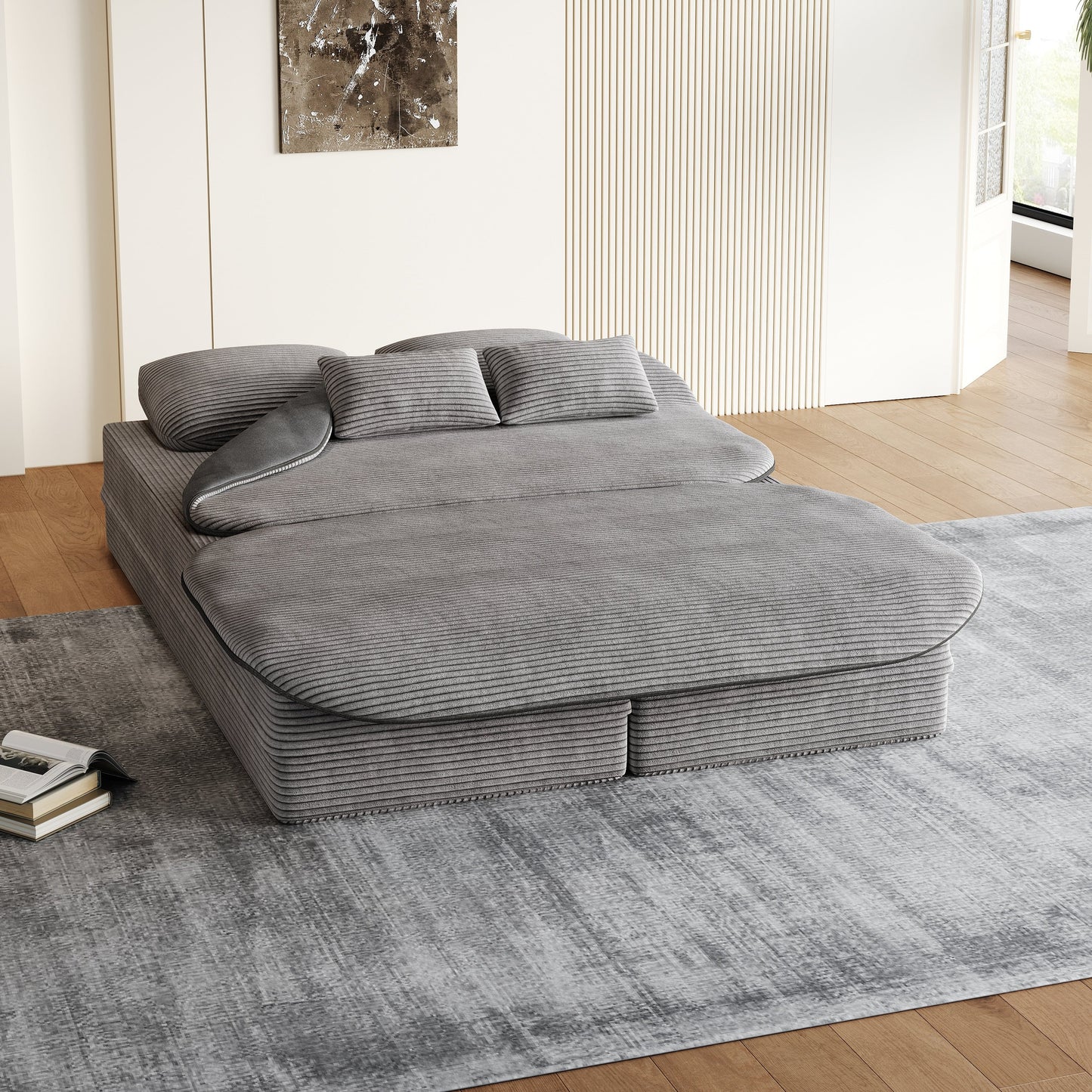 GDFStudio - Divano letto pieghevole in velluto a coste Lysander con coperta multifunzionale