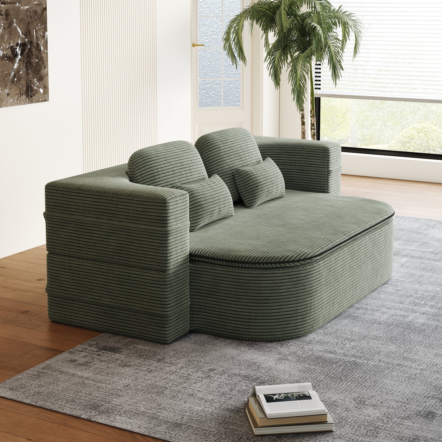 GDFStudio - Divano letto pieghevole in velluto a coste Lysander con coperta multifunzionale
