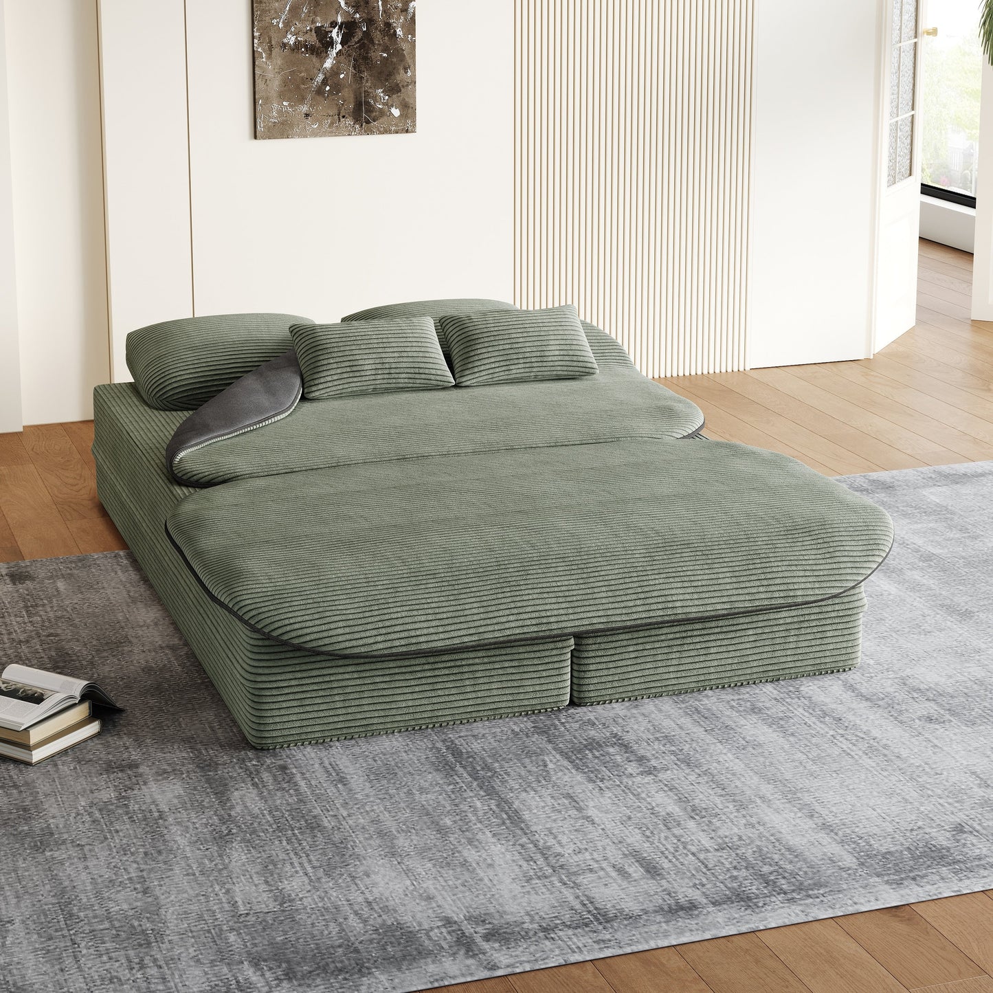 GDFStudio - Divano letto pieghevole in velluto a coste Lysander con coperta multifunzionale