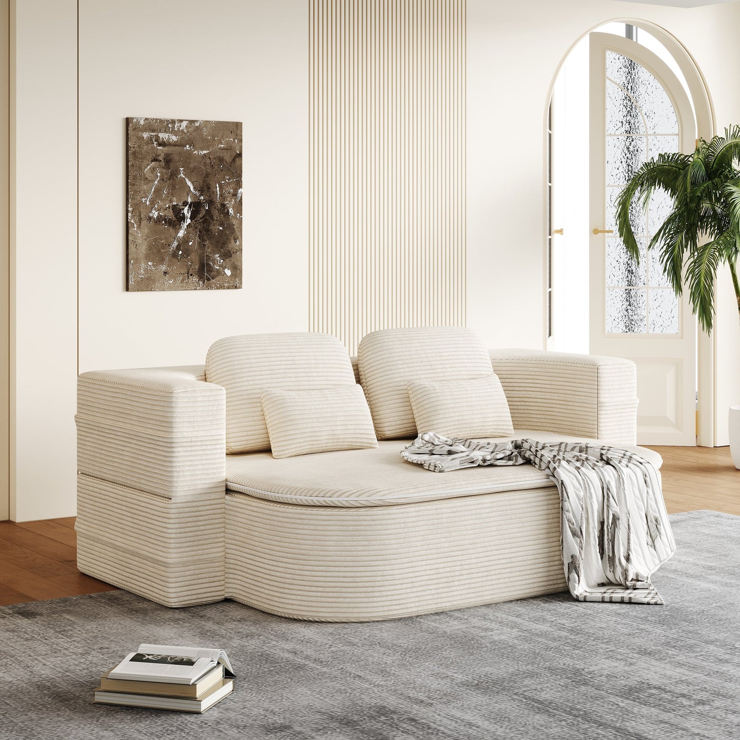 GDFStudio - Divano letto pieghevole in velluto a coste Lysander con coperta multifunzionale