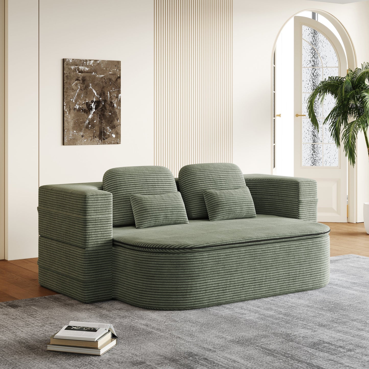 GDFStudio - Divano letto pieghevole in velluto a coste Lysander con coperta multifunzionale