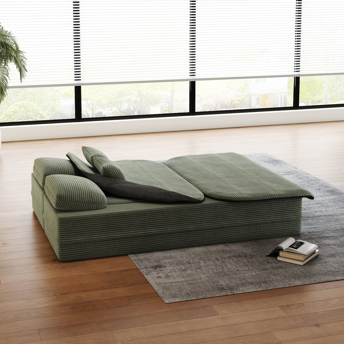 GDFStudio - Divano letto pieghevole in velluto a coste Lysander con coperta multifunzionale