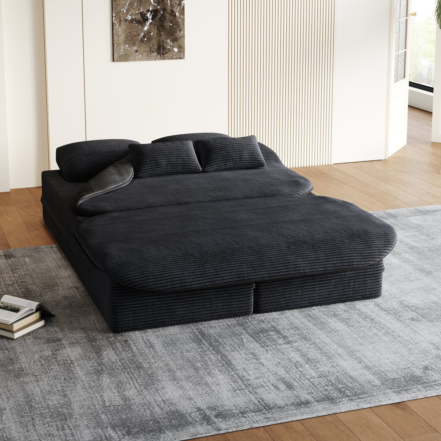 GDFStudio - Divano letto pieghevole in velluto a coste Lysander con coperta multifunzionale
