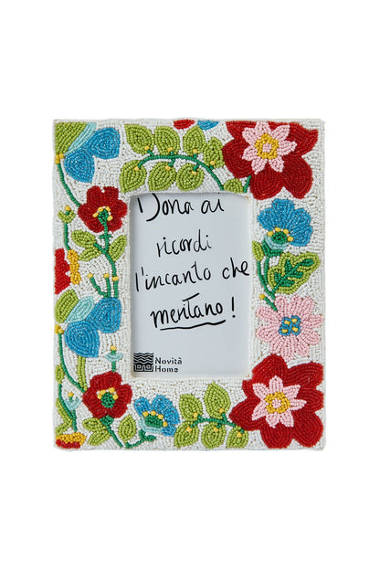 Pehoe - Porta Foto Con Perline Fantasia Floreale Rosa Small