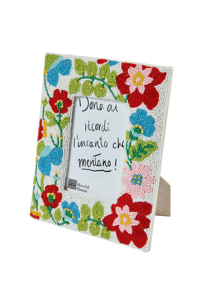 Pehoe - Porta Foto Con Perline Fantasia Floreale Rosa Small