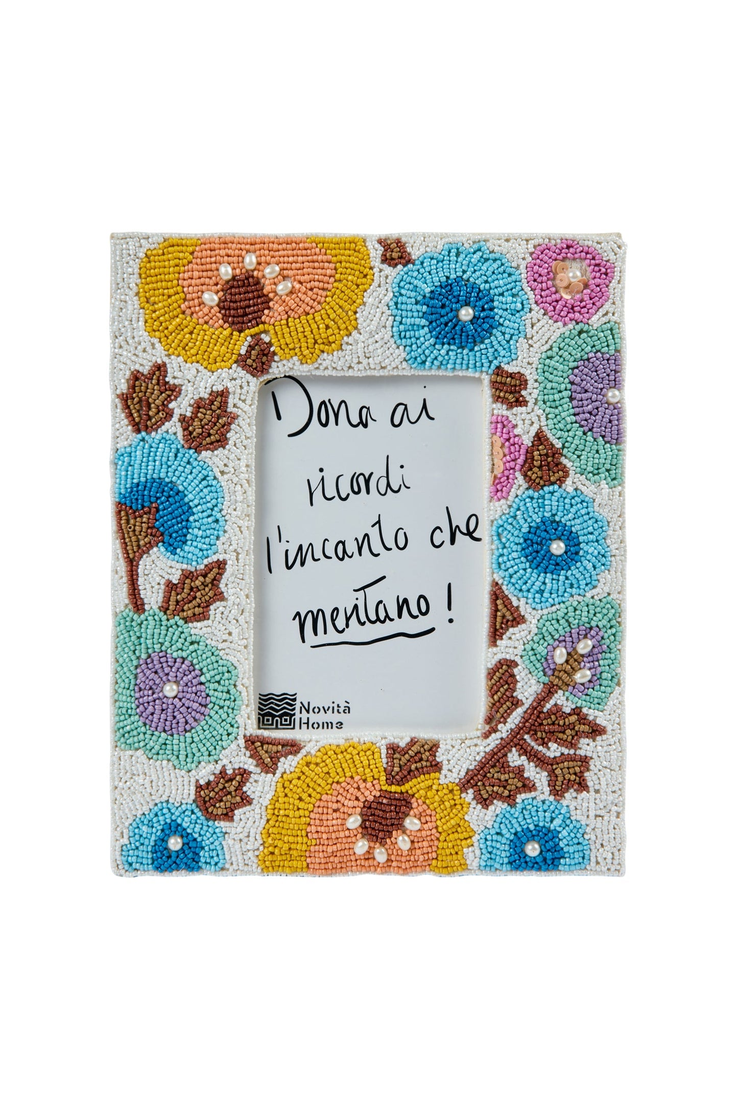 Pehoe - Porta Foto Con Perline Fantasia Floreale Blu Small