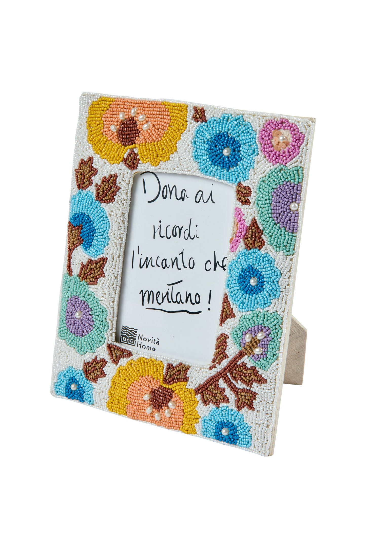 Pehoe - Porta Foto Con Perline Fantasia Floreale Blu Small