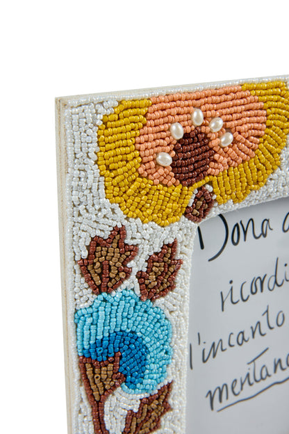 Pehoe - Porta Foto Con Perline Fantasia Floreale Blu Small