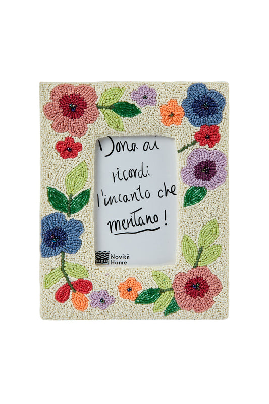 Pehoe - Porta Foto Con Perline Fntasia Floreale Multicolor Small