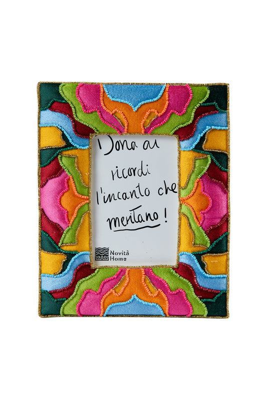 Pehoe - Porta Foto In Fantasia Floreale Multicolor Con Perline