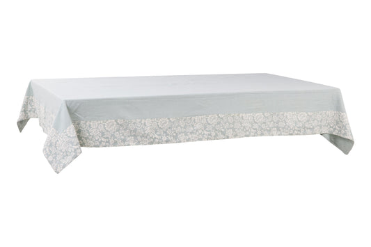 Limoges - Tovaglia Verde Acqua 150X300 Vcon Bordatura Floreale