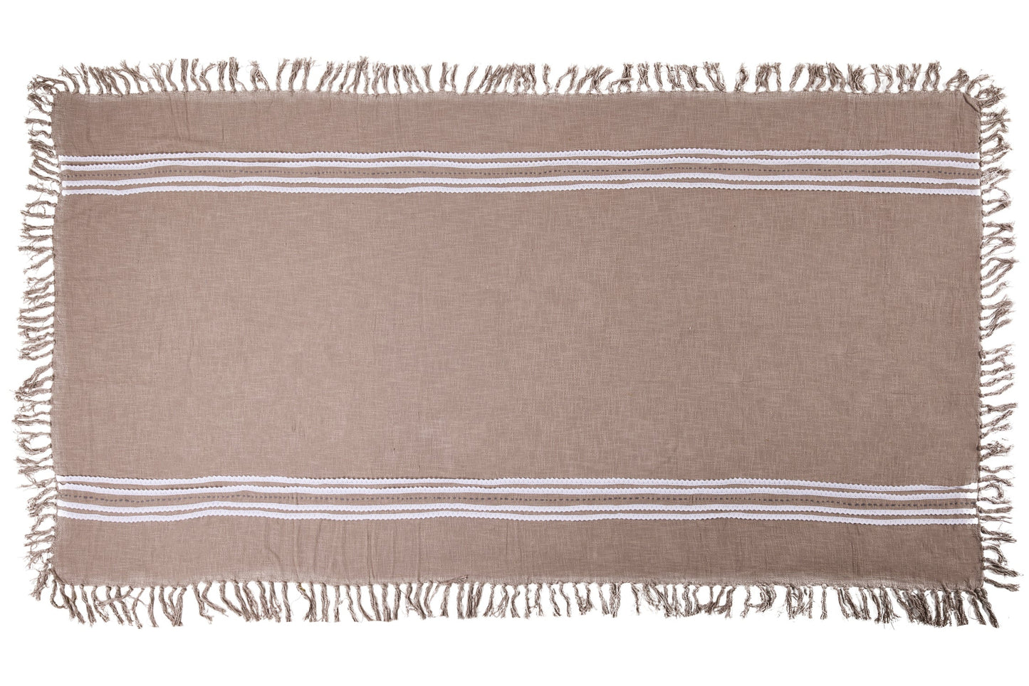 Lissewege - Tovaglia 140X240 Beige Cotone Con Righe E Frange