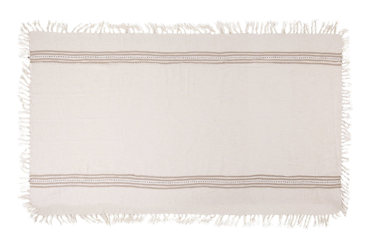 Lissewege - Tovaglia 140X240 Bianca Cotone Con Righe E Frange