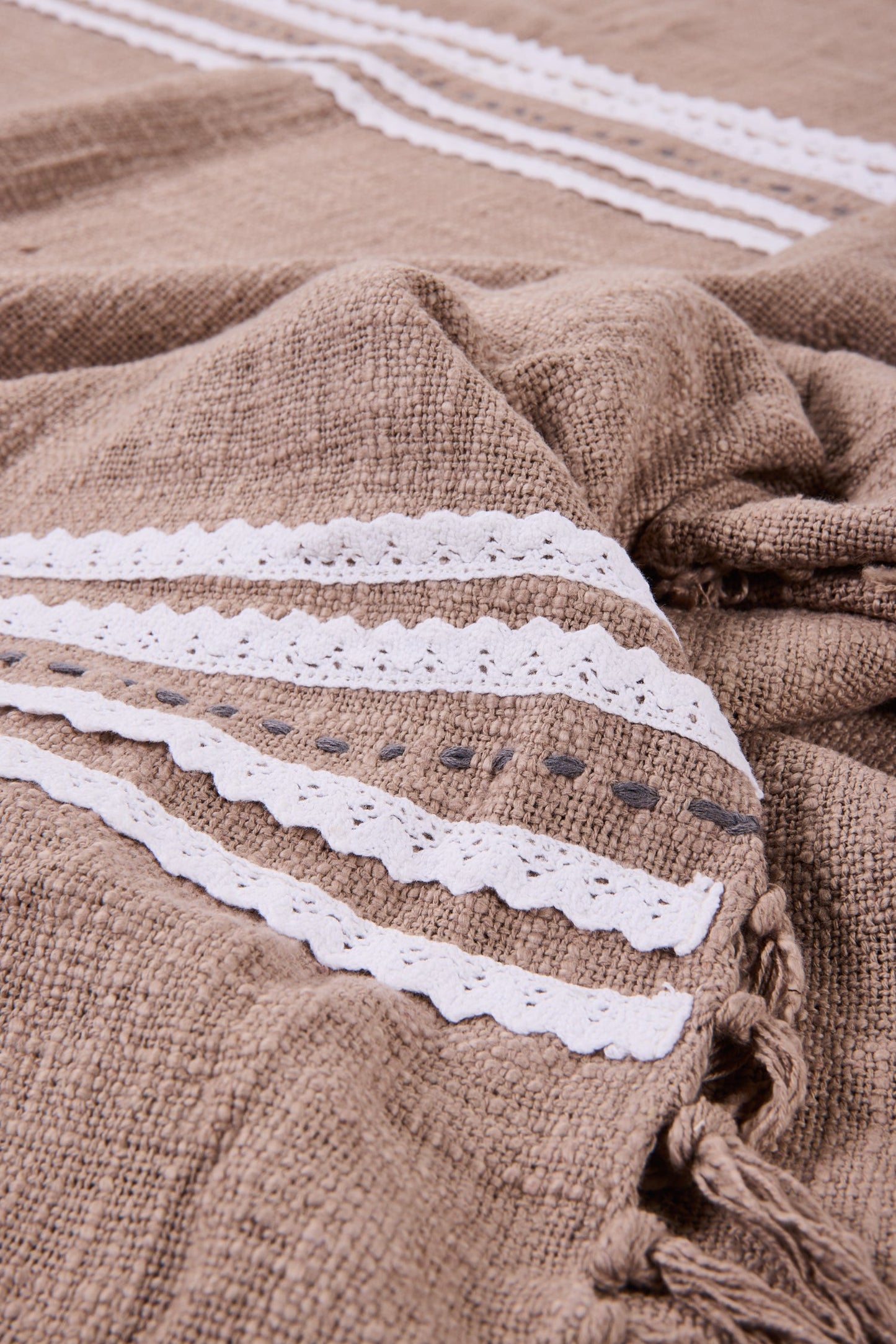 Lissewege - Tovaglia 150X300 Beige In Cotone Con Frange