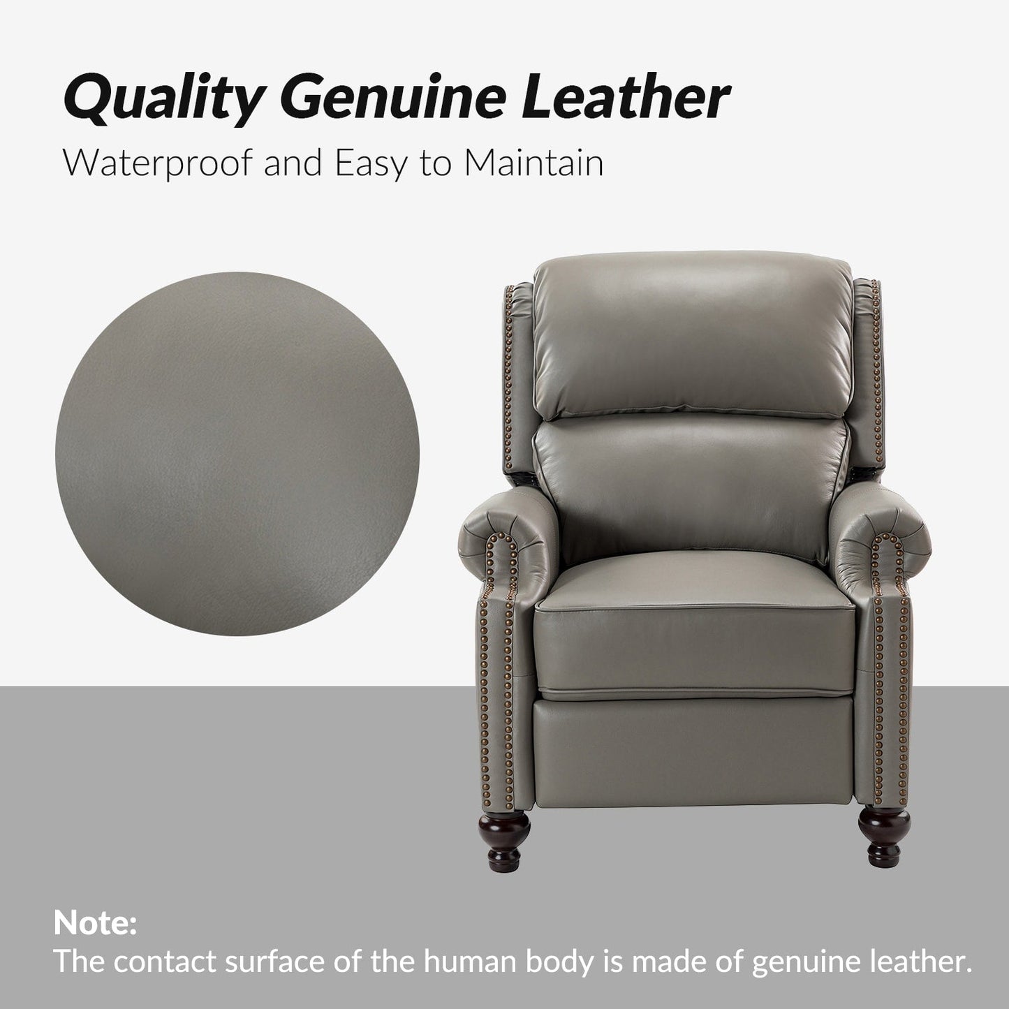 Set di 2 poltrone reclinabili Gabriela Mid-Century Modern in vera pelle con finiture a testa di chiodo di HULALA HOME