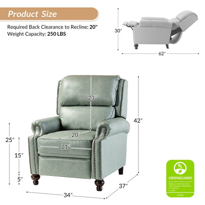 Set di 2 poltrone reclinabili Gabriela Mid-Century Modern in vera pelle con finiture a testa di chiodo di HULALA HOME