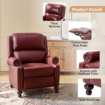 Set di 2 poltrone reclinabili Gabriela Mid-Century Modern in vera pelle con finiture a testa di chiodo di HULALA HOME