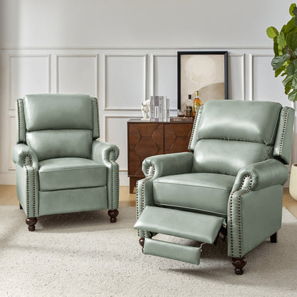 Set di 2 poltrone reclinabili Gabriela Mid-Century Modern in vera pelle con finiture a testa di chiodo di HULALA HOME