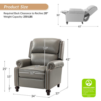 Set di 2 poltrone reclinabili Gabriela Mid-Century Modern in vera pelle con finiture a testa di chiodo di HULALA HOME