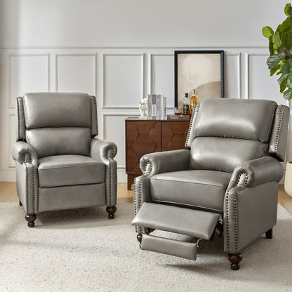 Set di 2 poltrone reclinabili Gabriela Mid-Century Modern in vera pelle con finiture a testa di chiodo di HULALA HOME