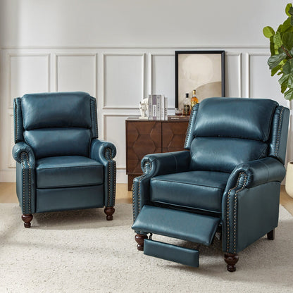 Set di 2 poltrone reclinabili Gabriela Mid-Century Modern in vera pelle con finiture a testa di chiodo di HULALA HOME