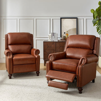 Set di 2 poltrone reclinabili Gabriela Mid-Century Modern in vera pelle con finiture a testa di chiodo di HULALA HOME