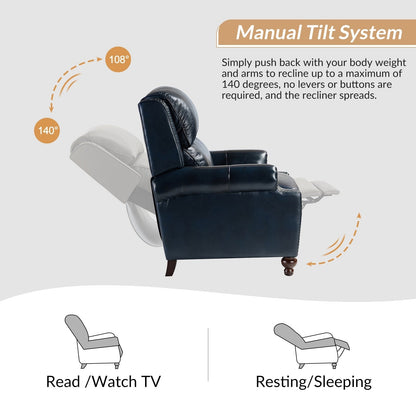 Set di 2 poltrone reclinabili Gabriela Mid-Century Modern in vera pelle con finiture a testa di chiodo di HULALA HOME