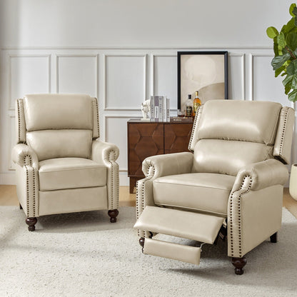 Set di 2 poltrone reclinabili Gabriela Mid-Century Modern in vera pelle con finiture a testa di chiodo di HULALA HOME