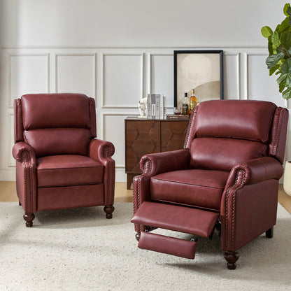 Set di 2 poltrone reclinabili Gabriela Mid-Century Modern in vera pelle con finiture a testa di chiodo di HULALA HOME