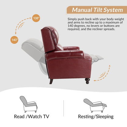 Poltrona reclinabile Gabriela Mid-Century Modern in vera pelle con piedini a blocco affusolati di HULALA HOME