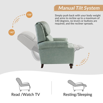 Poltrona reclinabile Gabriela Mid-Century Modern in vera pelle con piedini a blocco affusolati di HULALA HOME