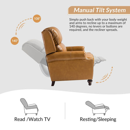 Poltrona reclinabile Gabriela Mid-Century Modern in vera pelle con piedini a blocco affusolati di HULALA HOME